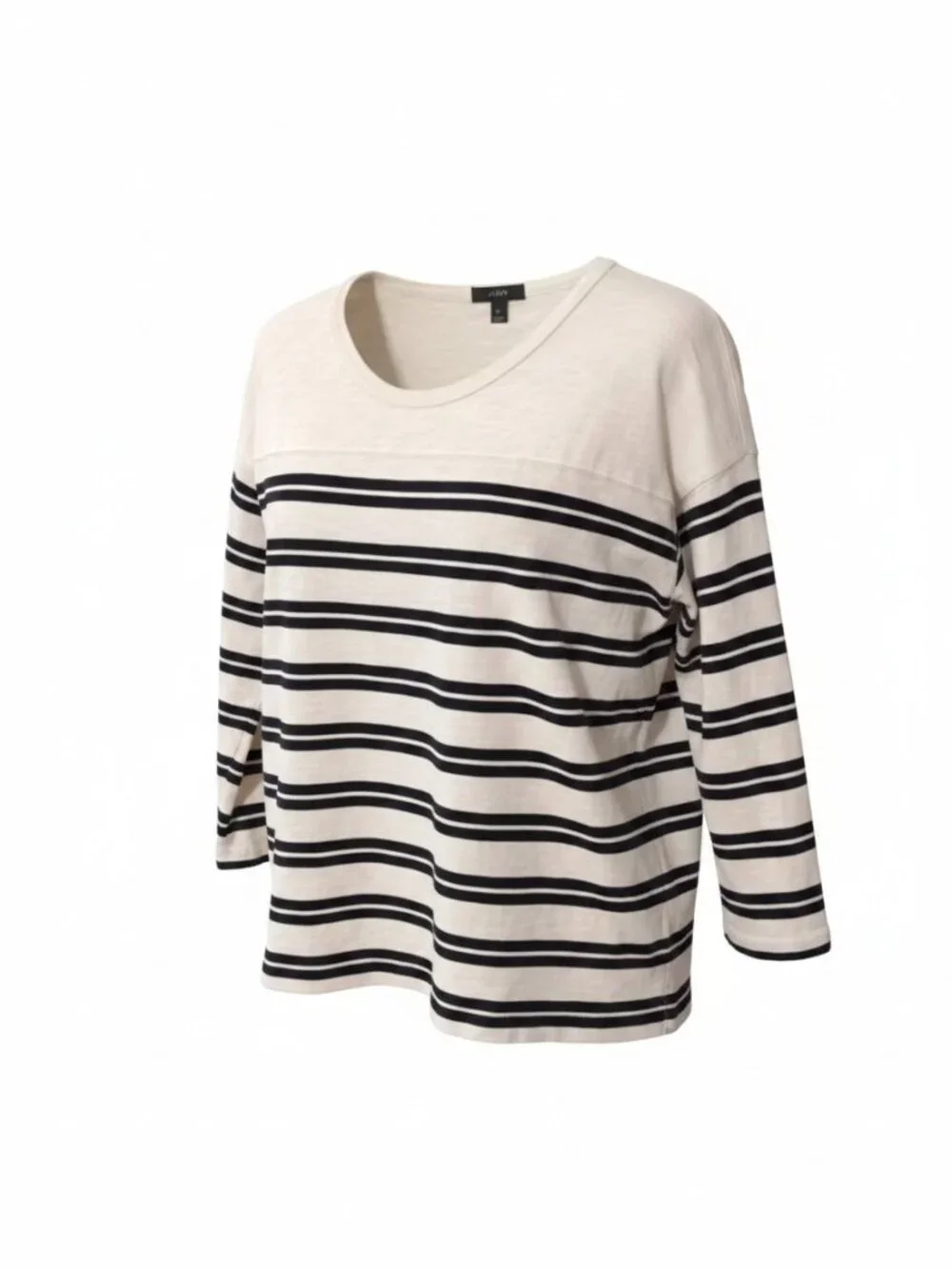 🔥 $15 SALE Classic J.Crew striped cotton top 3/4 sleeves Cream Black Size XS